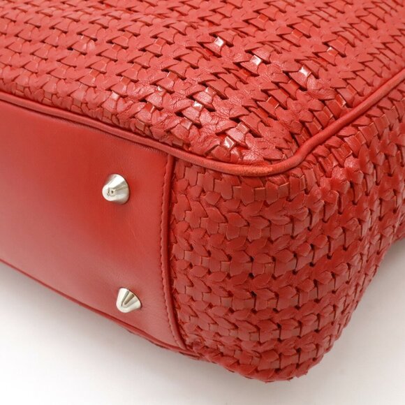 CHRISTIAN DIOR Red Leather Intrecciato Shoulder Bag - Picture 4 of 9